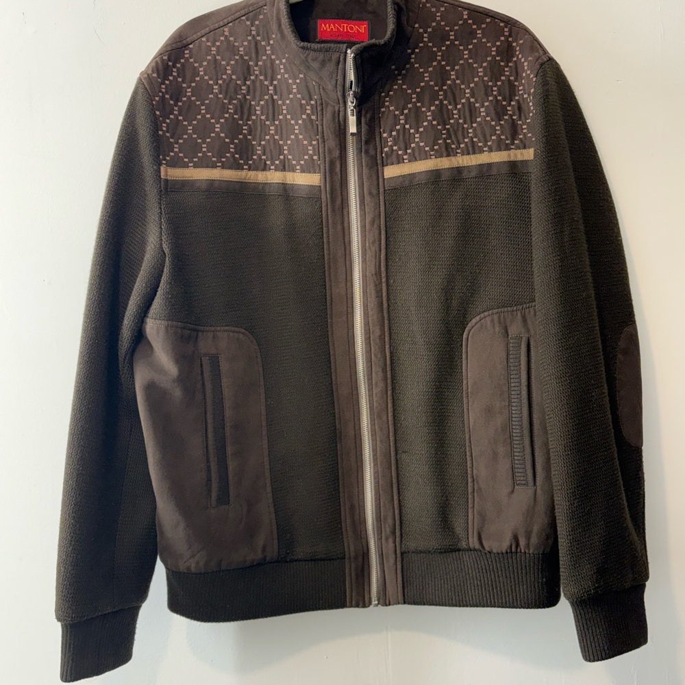 Mantoni  Men's Dark Brown Bomber Jacket